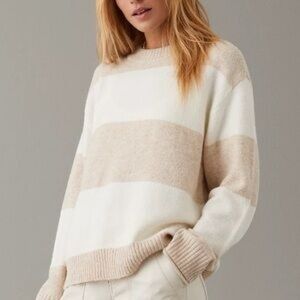 American Eagle Outfitters Cream and Tan Striped Sweater